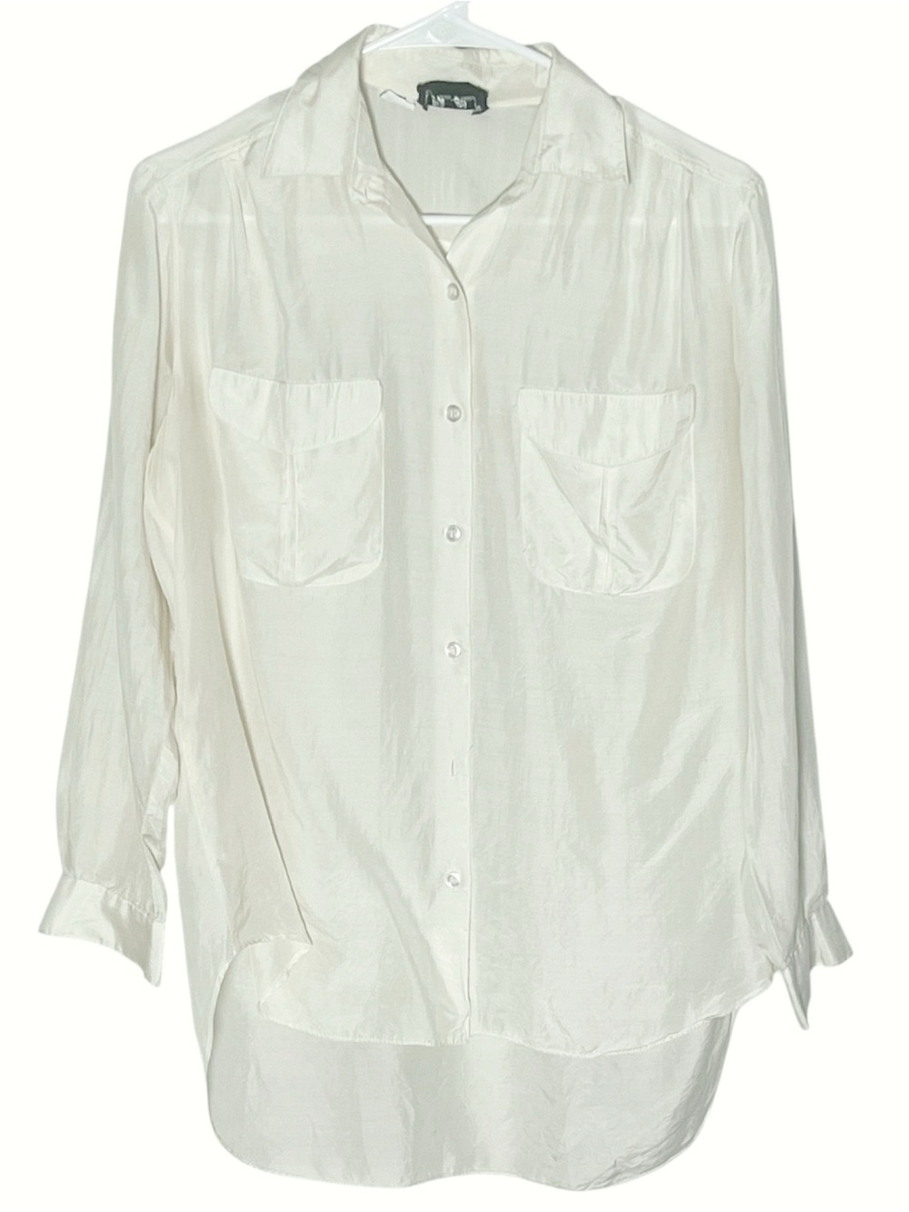 Henri Pierre vntg 100% silk hi/low hem button front long sleeve blouse 9/10 Flaw